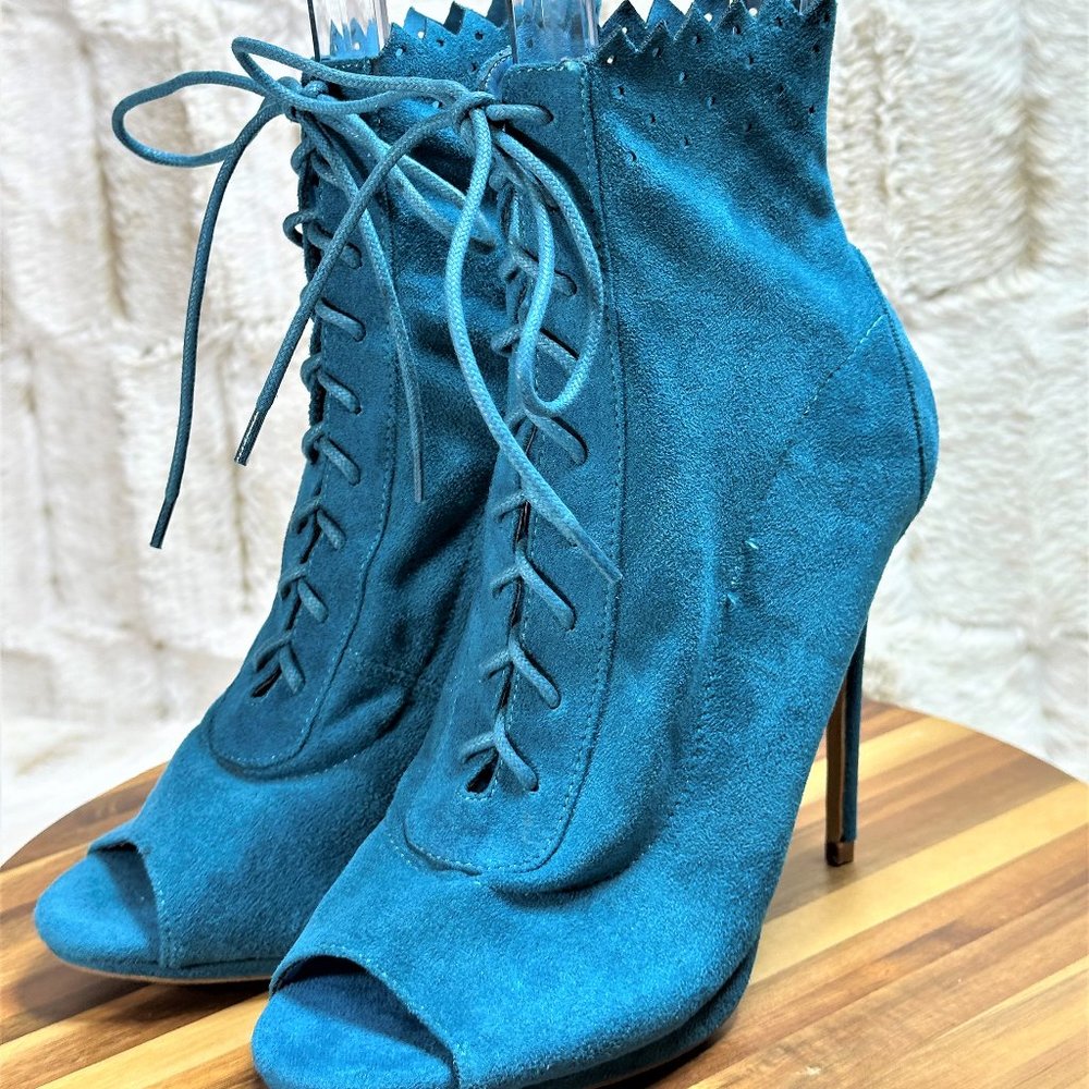 * So Me Teal Lace Up High Heel Ankle Boots
